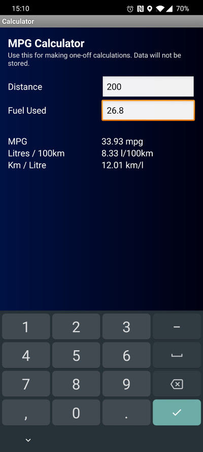 MPG Calculator screenshot